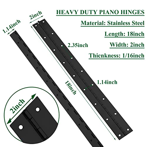 EVANCENT 2Pack Heavy Duty Piano Hinge, 2" Open Width x 18" Continuous & Piano Hinges, 0.06” Thick Stainless Steel Piano Hinge with Holes, Black Stainless Furniture Hinges for Cabinet Door Cases Woodworking - Image 2