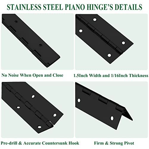 EVANCENT 2Pack Heavy Duty Piano Hinge, 2" Open Width x 18" Continuous & Piano Hinges, 0.06” Thick Stainless Steel Piano Hinge with Holes, Black Stainless Furniture Hinges for Cabinet Door Cases Woodworking - Image 3