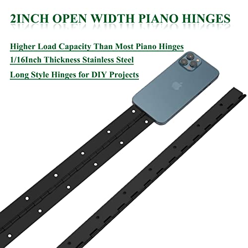 EVANCENT 2Pack Heavy Duty Piano Hinge, 2" Open Width x 18" Continuous & Piano Hinges, 0.06” Thick Stainless Steel Piano Hinge with Holes, Black Stainless Furniture Hinges for Cabinet Door Cases Woodworking - Image 5