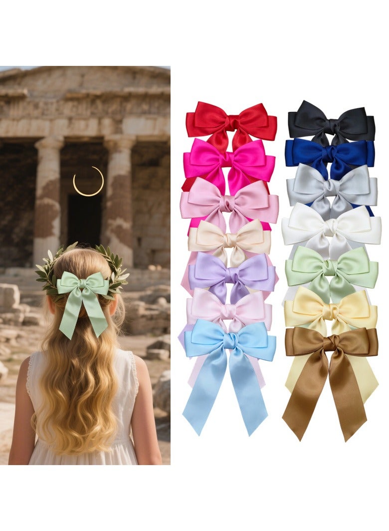Sky Shine 6 Pcs Multicolor Big Silk Satin Ribbon Hair Bows – Large Hair Bow Clips & Barrettes for Women, Soft Durable Hair Accessories for Ponytails, Updos & Daily Styling - Image 1
