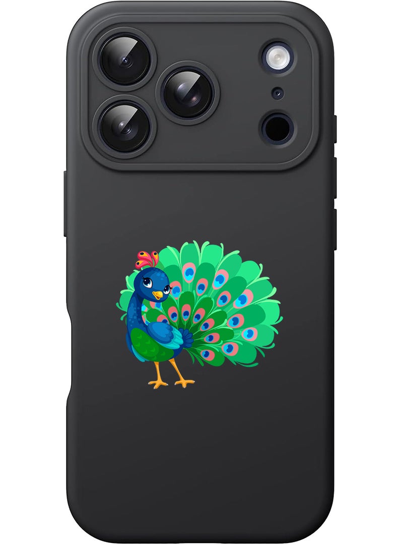 Theodor Protective Slim Fit Case Liquid Silicone Cover with Full Body Protection Anti-Scratch Shockproof Case For Apple iPhone 17 Pro Max (Black) peacock - Image 1