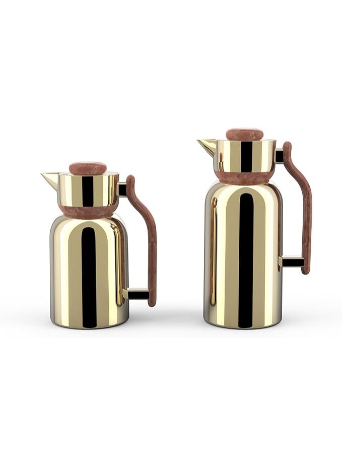 ECVV Regal Double Wall Vacuum Flask Set â€“ 1.0L & 1.3L Thermal Flasks | Stainless Steel Body with Coffee Gold Finish | Hot & Cold Beverage Server for Home & Office - Image 2