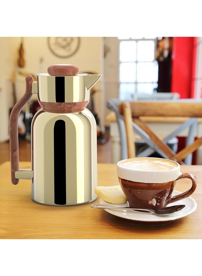 ECVV Regal Double Wall Vacuum Flask Set â€“ 1.0L & 1.3L Thermal Flasks | Stainless Steel Body with Coffee Gold Finish | Hot & Cold Beverage Server for Home & Office - Image 1