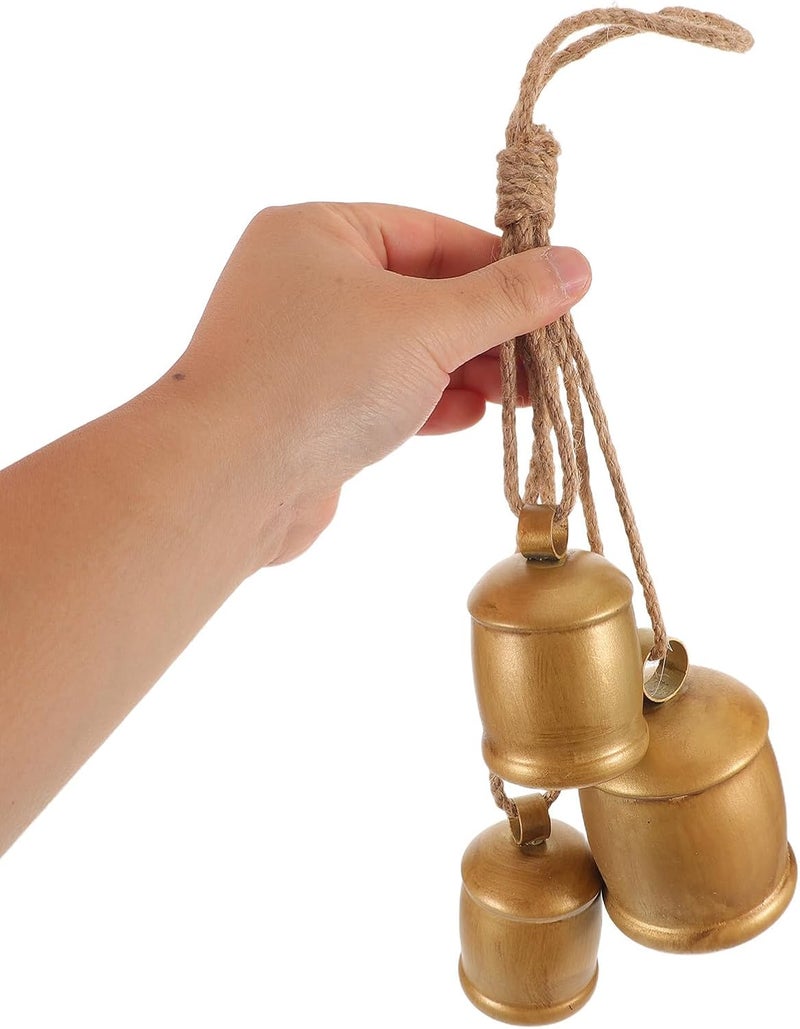 MAGICLULU Vintage Metal Hanging Bells Chime Decorative Cow Bell with Jute Rope for Christmas Door Window Wreath Home Décor Accent - Image 3
