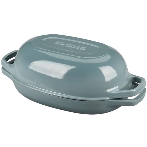 EDGING CASTING Enameled Cast Iron Oval Dutch Oven Pot with Lid, Dutch Oven for Sourdough Bread Baking, Bread Oven, Bread Dutch Oven, Oval Bread Pan, 5qt, Seasalt - Image 1
