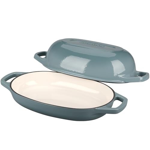 EDGING CASTING Enameled Cast Iron Oval Dutch Oven Pot with Lid, Dutch Oven for Sourdough Bread Baking, Bread Oven, Bread Dutch Oven, Oval Bread Pan, 5qt, Seasalt - Image 4