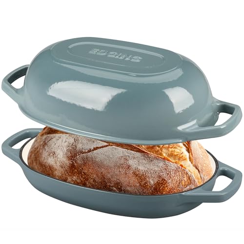 EDGING CASTING Enameled Cast Iron Oval Dutch Oven Pot with Lid, Dutch Oven for Sourdough Bread Baking, Bread Oven, Bread Dutch Oven, Oval Bread Pan, 5qt, Seasalt - Image 3