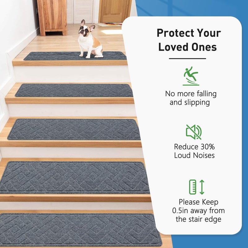 PATTENGO Non Slip Stair Treads for Wooden Steps,15 Pack 8" X 30" Stairs Carpet Treads Indoor with Reusable Peel and Stick Adhesive for Kids Elders and Pets - Image 2
