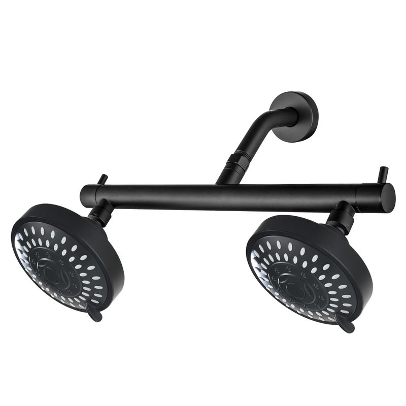 Beiyi Double Dual Shower Head with Builtin Valve High Pressure 5 Function 2 Person Couples Shower Head Matte Black - Image 2