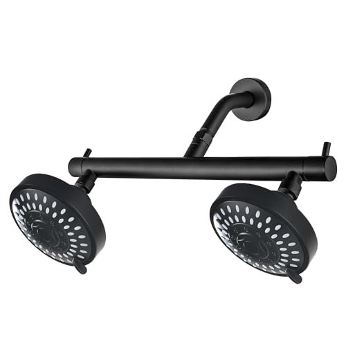 Beiyi Double Dual Shower Head with Builtin Valve High Pressure 5 Function 2 Person Couples Shower Head Matte Black - Image 1