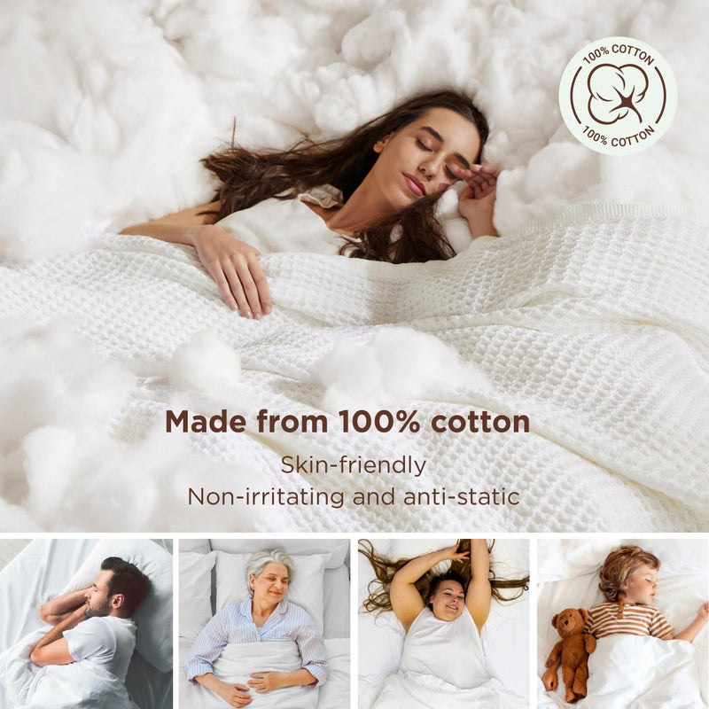 Bedsure Gentlesoft 100% Cotton Blanket Queen Size for Bed - Breathable and Soft, Thick Cozy Waffle Weave Christmas Blanket Gift for Women, White, 90x90 Inches - Image 2