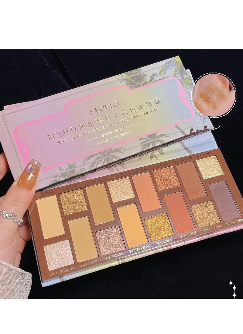 MYHO California Eyeshadow Palette 16 Colors Multi color