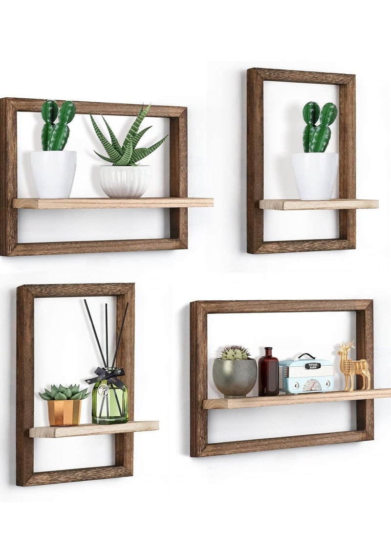 MIXDE Wall Shelves Floating Shelves for Wall Set of 4, Hanging Shelves for Wall storage, Square Wall Shelf Decor, Wall Mounted Shelves for Bathroom, Living Room Brown  - Image 1
