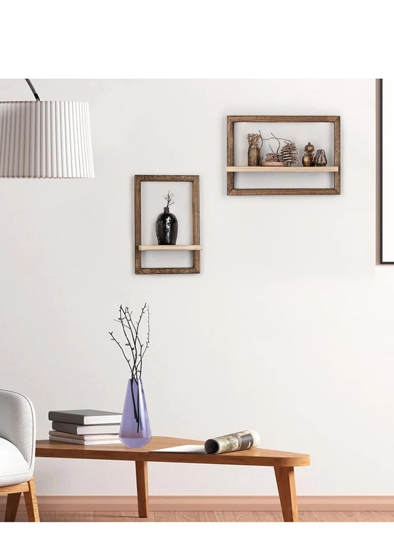 MIXDE Wall Shelves Floating Shelves for Wall Set of 4, Hanging Shelves for Wall storage, Square Wall Shelf Decor, Wall Mounted Shelves for Bathroom, Living Room Brown  - Image 2