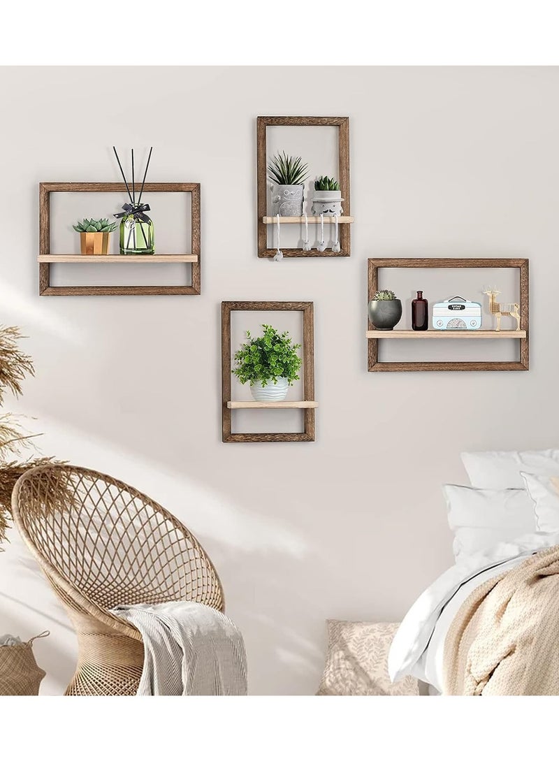 MIXDE Wall Shelves Floating Shelves for Wall Set of 4, Hanging Shelves for Wall storage, Square Wall Shelf Decor, Wall Mounted Shelves for Bathroom, Living Room Brown  - Image 5