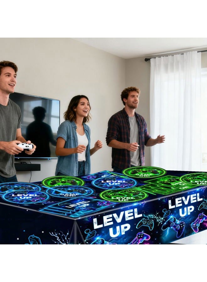 QIYANPAX Video Game Birthday Decorations - Neon Level Up Game Tableware Includes Plates, Napkins, Cups, Forks, Tablecloths for Boy Gamer Birthday Party, Serves 24 - Image 5