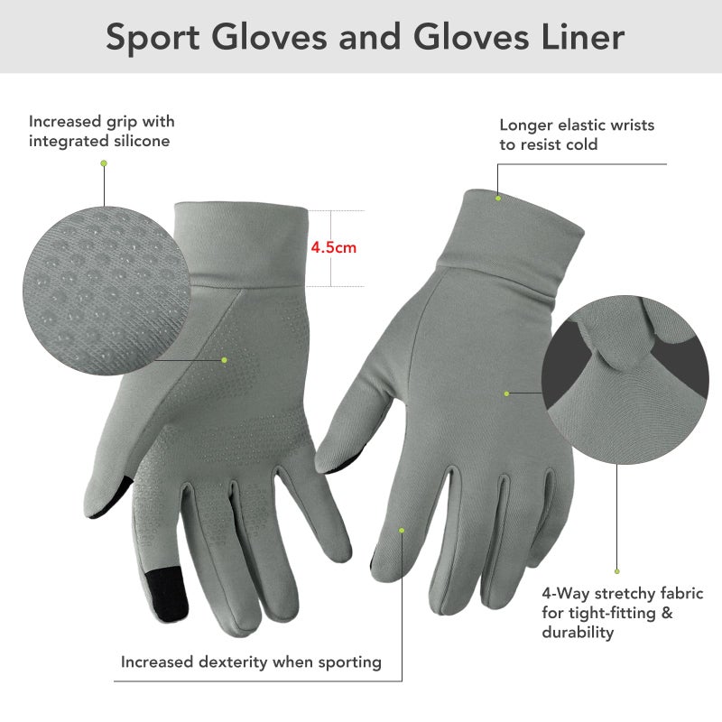 Unigear Running Gloves, Touch Screen Anti-Slip Lightweight Gloves Liners for Cycling Biking Sporting Driving for Men Women (Grey,Medium) - Image 3