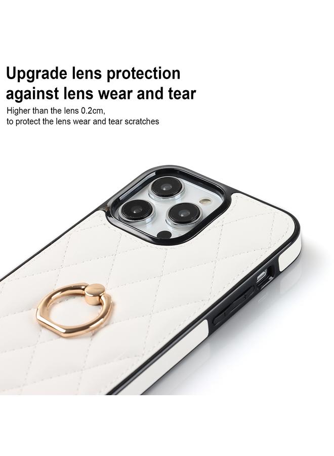 زبون جراب هاتف iPhone 13 Pro Max مصنوع من جلد البولي يوريثان على شكل معين مع حامل حلقي - Image 5