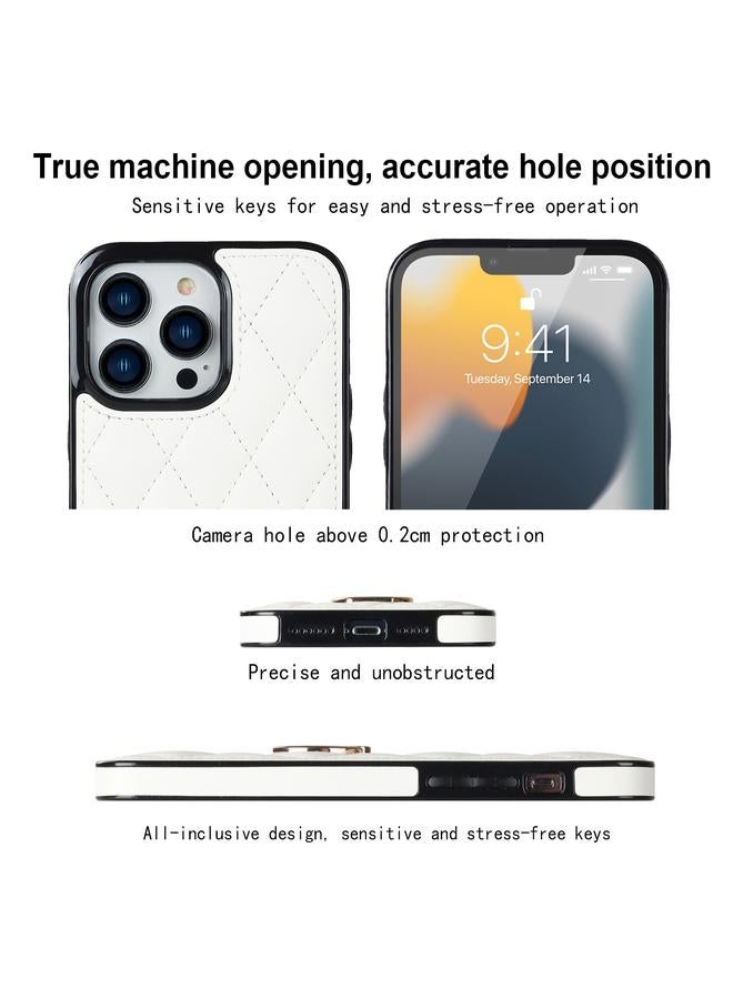 زبون جراب هاتف iPhone 13 Pro Max مصنوع من جلد البولي يوريثان على شكل معين مع حامل حلقي - Image 4