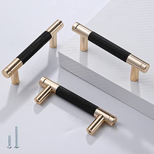 Ntresbonne 2 Pack 3 Inch 76 mm Barrel Cabinet Pulls Gold and Black Cupboard Aluminum Handles Drawer Pull Cabinet Handles Cabinet hanldes (3 Inch, Set of 2, Gold and Black) - Image 1