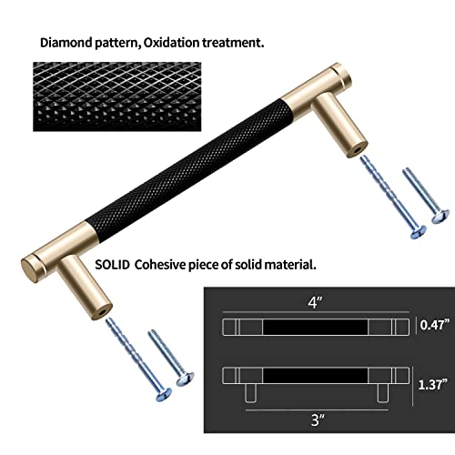 Ntresbonne 2 Pack 3 Inch 76 mm Barrel Cabinet Pulls Gold and Black Cupboard Aluminum Handles Drawer Pull Cabinet Handles Cabinet hanldes (3 Inch, Set of 2, Gold and Black) - Image 3