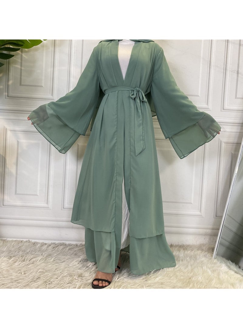 إسكدنيا Women Abaya, Comfortable Muslim Dress Solid Loose Fit Long Cardigan Hijab, Durable And Breathable Robe Open Front Kaftan Maxi Dress For Women Teens, (Size L, Light Green) - Image 1