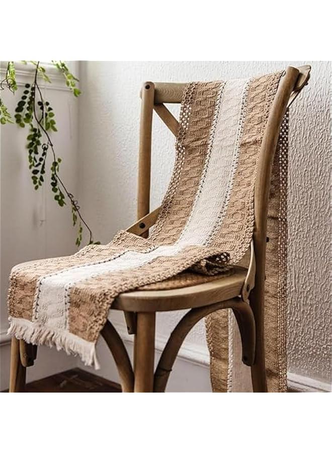 HOOKOR Macrame Table Runner Farmhouse Style, Natural Burlap Boho Table Runner Modern Farmhouse Decor Rustic Woven Cotton Crochet Lace for Bohemian, Rustic, Bridal, Dinner, 72 x 12 (Brown) - Image 4