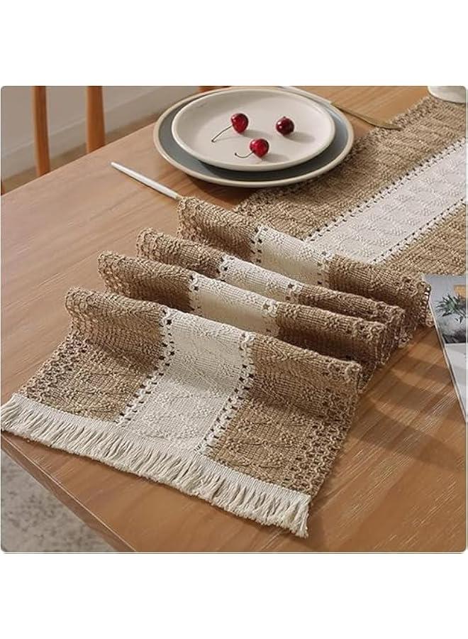 HOOKOR Macrame Table Runner Farmhouse Style, Natural Burlap Boho Table Runner Modern Farmhouse Decor Rustic Woven Cotton Crochet Lace for Bohemian, Rustic, Bridal, Dinner, 72 x 12 (Brown) - Image 5