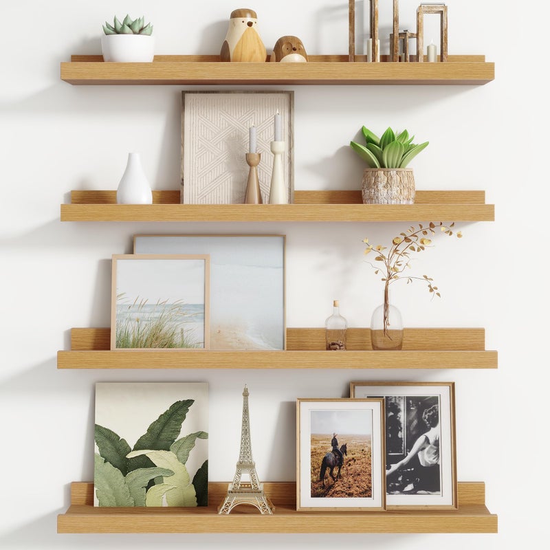 FLYJOE Floating Picture Ledge Shelves for Wall Set of 4, 24 Inch Wall Shelves with Lip Long Large Nursery Book Shelf for Toys Storage Kids Bookshelf Wall Mounted Living Room Bedroom Decor Frames - Image 1