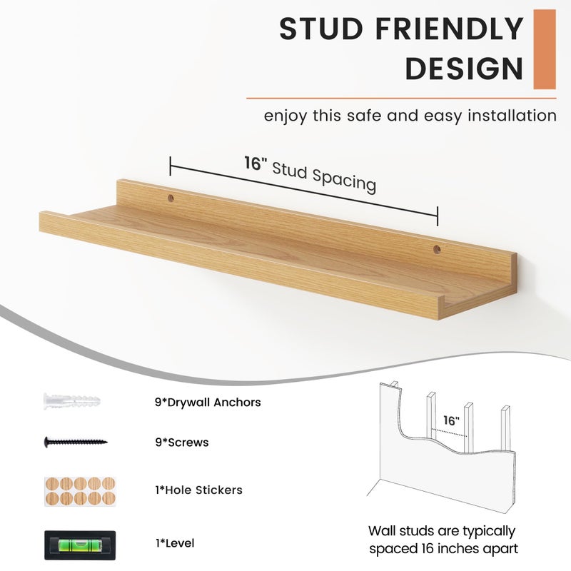 FLYJOE Floating Picture Ledge Shelves for Wall Set of 4, 24 Inch Wall Shelves with Lip Long Large Nursery Book Shelf for Toys Storage Kids Bookshelf Wall Mounted Living Room Bedroom Decor Frames - Image 5