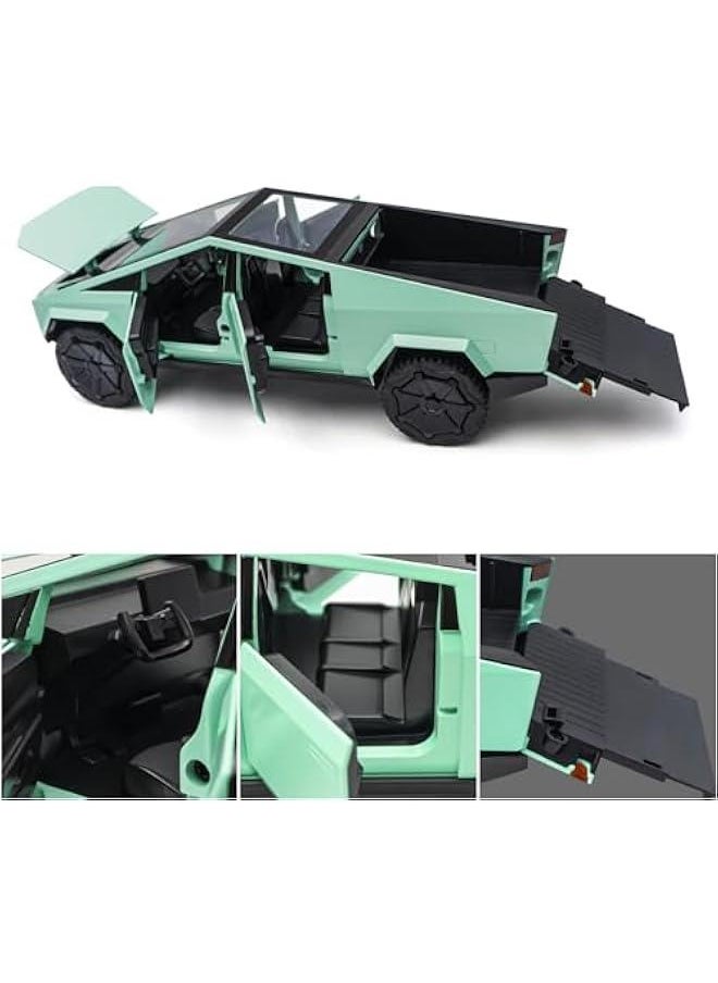 Generic - Cybertruck Model: 1/24 Diecast Metal Toy Trucks with Lights and Sounds, Mini Vehicles Toys for Boys, Ages 3 and Up (Green) - Image 1