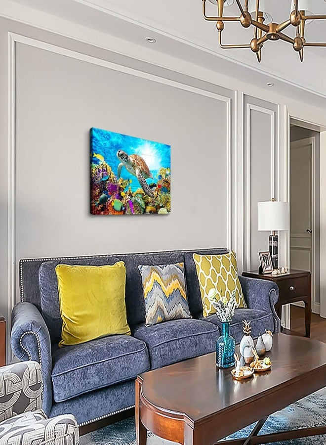 DZRWUBHS Family Wall Decor For Bedroom Family Canvas Wall Art For Bathroom Sea Turtles Wall Pictures Artwork Office Canvas Art Blue Ocean Wall Painting Modern Living Room Kitchen Home Decorations 12x16 Inch - Image 4
