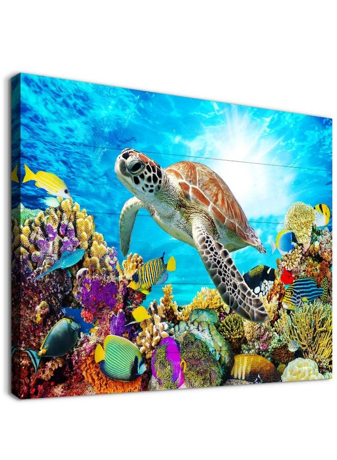 DZRWUBHS Family Wall Decor For Bedroom Family Canvas Wall Art For Bathroom Sea Turtles Wall Pictures Artwork Office Canvas Art Blue Ocean Wall Painting Modern Living Room Kitchen Home Decorations 12x16 Inch - Image 1