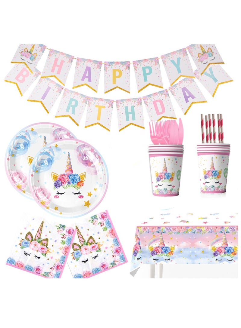 Unicorn theme girl birthday party set for 10 kids - Image 1