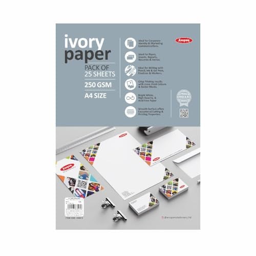 Anupam Ivory Paper - Acid Free - 25 Loose Sheets - 250 GSM - A4 - Art,Craft, Painting and Project Work - Image 1