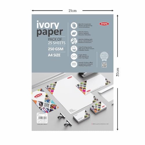 Anupam Ivory Paper - Acid Free - 25 Loose Sheets - 250 GSM - A4 - Art,Craft, Painting and Project Work - Image 2