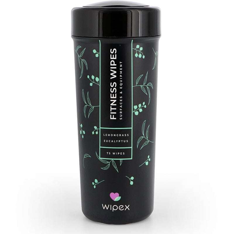 Wipex Fitness Equipment Wipes | Use as Gym Wipes for Equipment, Yoga Mat Cleaner, Peloton Bike Cleaner, Exercise Machine Wipes | Lemongrass, Eucalyptus, 75 Natural Wipes per Canister - Image 1