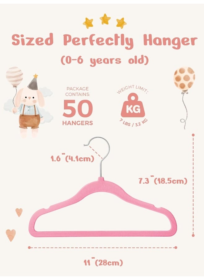 HOUSE DAY - HOUSE DAY Velvet Baby Hangers 50 Pack, Premium Children's Hangers for Baby, Infant & Toddler Clothes, Durable Non Slip Baby Felt Hangers Pink, 11 Inch Baby Hangers for Closet, Ideal for Everyday Use - Image 1