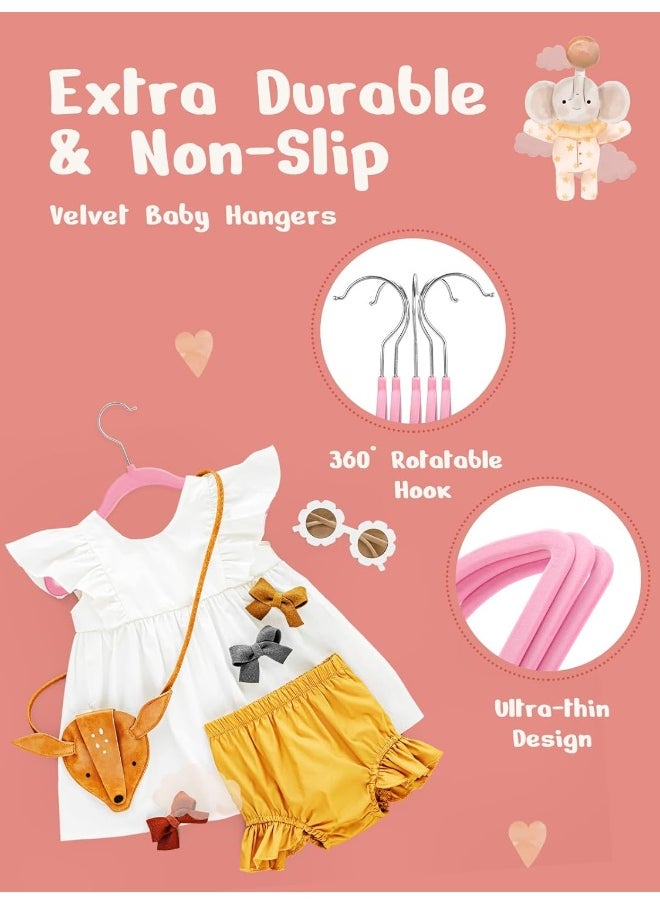 HOUSE DAY - HOUSE DAY Velvet Baby Hangers 50 Pack, Premium Children's Hangers for Baby, Infant & Toddler Clothes, Durable Non Slip Baby Felt Hangers Pink, 11 Inch Baby Hangers for Closet, Ideal for Everyday Use - Image 1