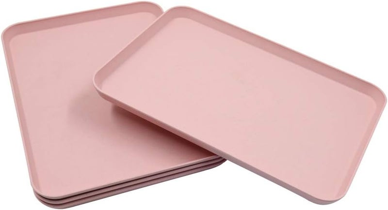 Noa مجموعة صواني قمح كبيرة 4 قطع بألوان 4 غير قابلة للكسر وخفيفة الوزن لأطباق العشاء للمطاعم آمنة للاستخدام في الميكروويف وغسالة الصحون مثالية للمطبخ والفنادق والمدارس وصواني الغداء والمقاصف 4 صينية وردية - Image 1