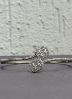 Al Kasr Jewelry Radiant Dual Baguette Bangle - Adjustable Size - Sterling Silver 925 with Zircon and Baguette Stones - Plated Rhodium White Gold 18K  - Image 1