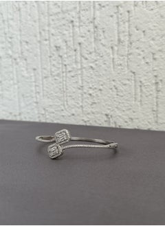 Al Kasr Jewelry Radiant Dual Baguette Bangle - Adjustable Size - Sterling Silver 925 with Zircon and Baguette Stones - Plated Rhodium White Gold 18K  - Image 5