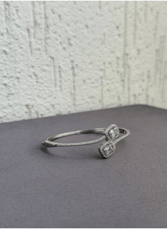 Al Kasr Jewelry Radiant Dual Baguette Bangle - Adjustable Size - Sterling Silver 925 with Zircon and Baguette Stones - Plated Rhodium White Gold 18K  - Image 4
