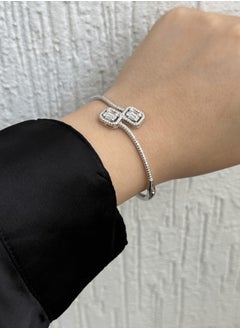 Al Kasr Jewelry Radiant Dual Baguette Bangle - Adjustable Size - Sterling Silver 925 with Zircon and Baguette Stones - Plated Rhodium White Gold 18K  - Image 3