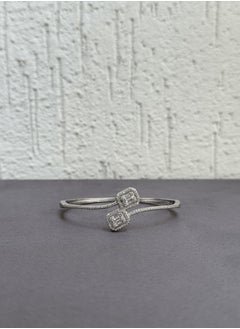 Al Kasr Jewelry Radiant Dual Baguette Bangle - Adjustable Size - Sterling Silver 925 with Zircon and Baguette Stones - Plated Rhodium White Gold 18K  - Image 2