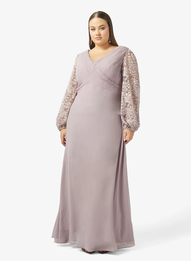 Plus Size A-line Dress With Lace Sleeves