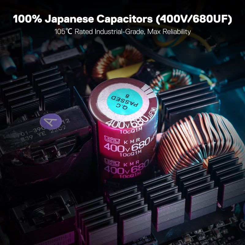 Redragon RGPS-650W 80+ Gold 650 Watt ATX Fully Modular Power Supply w/ 80 Plus Gold Certified, Compact 160mm Size and Low Noise RGB Fan 0 RPM, 100% Japanese Capacitors, Full Mod Cables, White - Image 3