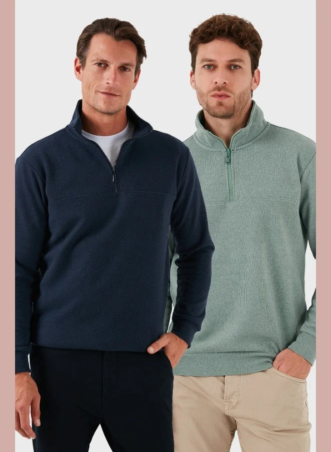 Buratti Buratti Cotton Regular Fit Half Zipper Stand Collar 2-Pack Sweater Men's SWEATER 456112S2