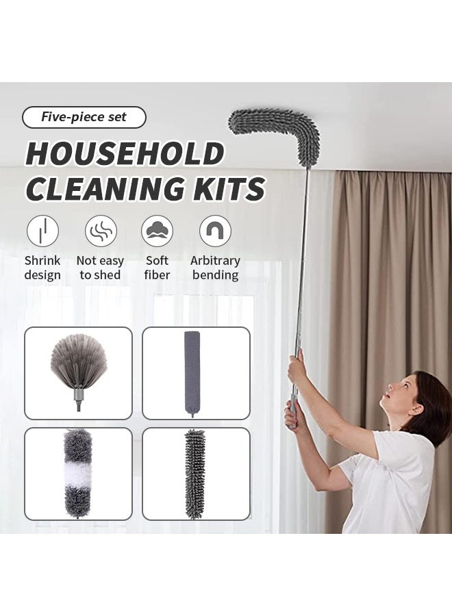 5 Pcs Microfiber Duster Brush Kit, Duster for Cleaning Spider Web Remover With Extension Pole Removable Fiber Brush Hand, Dust Cleaning Gap Dust For Ceiling Fan High Ceiling Blinds Furniture Cars - Image 3
