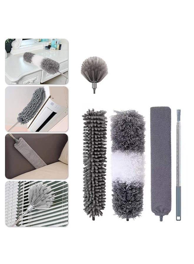 5 Pcs Microfiber Duster Brush Kit, Duster for Cleaning Spider Web Remover With Extension Pole Removable Fiber Brush Hand, Dust Cleaning Gap Dust For Ceiling Fan High Ceiling Blinds Furniture Cars - Image 2